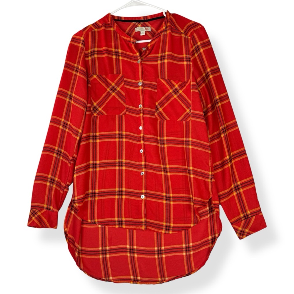 Gianni Bini Top Womens‎ Medium M Orange Plaid Long Sleeve Button Down Shirt